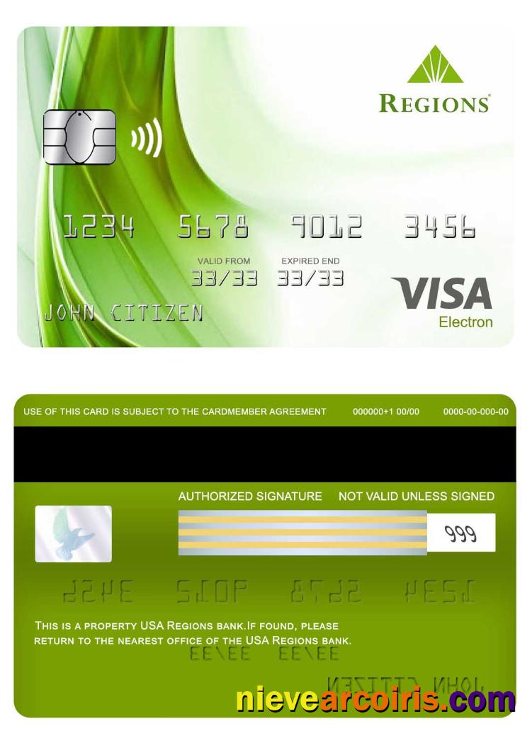 USA Regions bank visa electron card